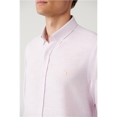 Розовая рубашка, воротник на пуговицах, хлопковая текстура, стандартный крой