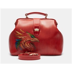 Красная кожаная сумка с росписью из натуральной кожи «W0023 Red Феникс»