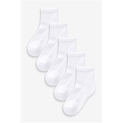 White Cotton Rich Cushioned Footbed Ribbed Ankle Socks 5 Pack