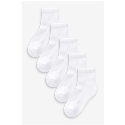 White Cotton Rich Cushioned Footbed Ribbed Ankle Socks 5 Pack