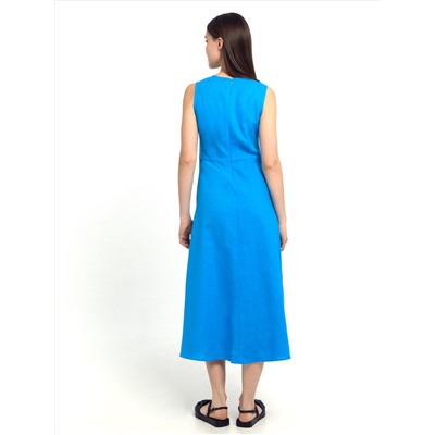 Платье женское в лазурно-голубом цвете из хлопка и льна