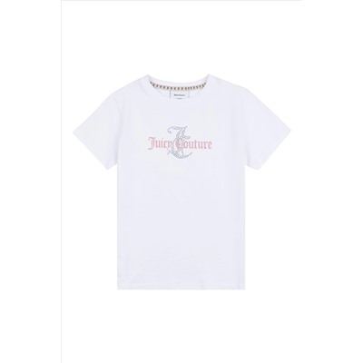 Juicy Couture Classic Fit Girls Diamante White T-Shirt