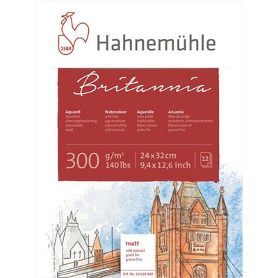 Hahnemuhle Альбом-склейка для акварели "Britannia", 300 г/м2, 24х32 см, 12 л, целлюлоза 100%, среднее зерно