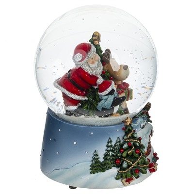 Фигурка декоративная в стекл. шаре "Санта" (музыка), D 10 см, L10 W10 H15 см