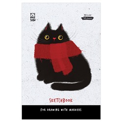 Скетчбук А5  50л. 90г/м, для рисования маркерами, карт.обл. на склейке "Cat" (MS_53575, MESHU) soft-touch отделка