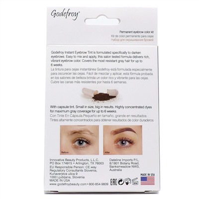 Godefroy Краска-хна для бровей и ресниц / Eyebrow Tint Medium Brow, коричневый, 10 капсул
