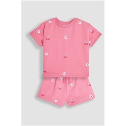 JoJo Maman Bébé 2-Piece Cherry Embroidered T-Shirt & Shorts Set