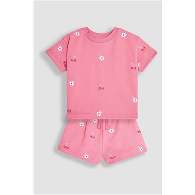 JoJo Maman Bébé 2-Piece Cherry Embroidered T-Shirt & Shorts Set