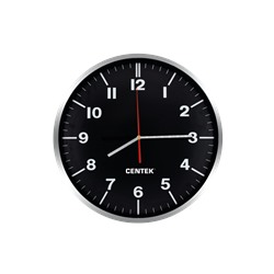 Часы настенные Centek СТ-7100 <Black> (черн + хром) 30 см диам., круг, ПЛАВНЫЙ ХОД, кварц. механизм