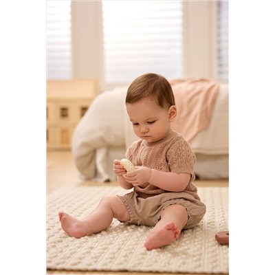 Rust Brown/Pink Baby Knitted Top and Woven Shorts Set (0mths-2yrs)