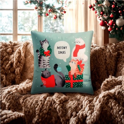 Чехол на подушку Этель "Meow X-mas" 40*40 см, 100 п/э, велюр