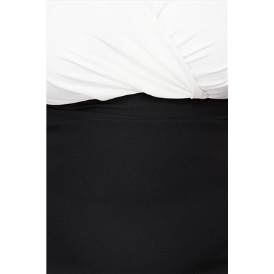 Черное тканое платье миди с цветовыми блоками TBBAW24AH00070