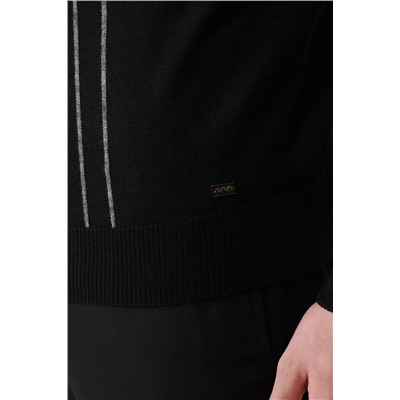 Черный трикотажный свитер с воротником-поло на молнии, шерстяная полоска, стандартная посадка