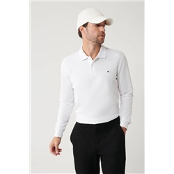 Мужская белая толстовка с воротником-поло на 2 пуговицах, хлопок Slim Fit B001080