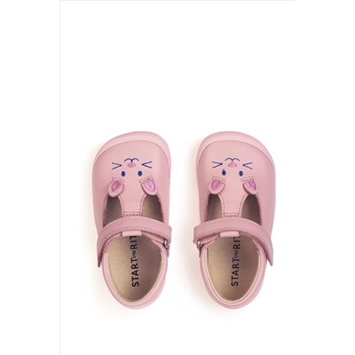 Start Rite Pink Fellow Leather/Cat T-Bar Toddler Shoes