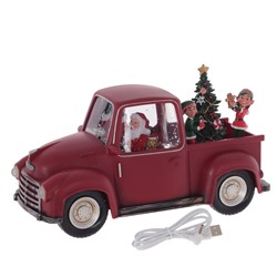 Фигур дек в стекл шаре "Дед Мороз на машине" (подсвет, вьюга, муз, AA х3 н/п +USB), L28 W12 H17 см