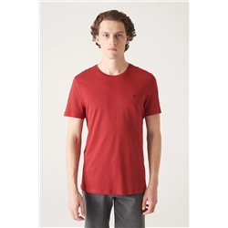 Мужская бордово-красная ультрамягкая хлопковая футболка узкого кроя с круглым вырезом E001171