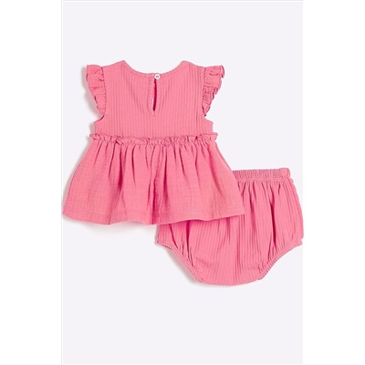 River Island Baby Girls Coral Cheesecloth Bloomer Set