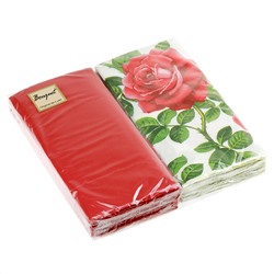 Салфетки бумажные "Bouquet Original de Luxe" 33х33см, 2-х слойные, 20 штук в упаковке (2 цвета по 10шт), 100% целлюлоза, "Английская роза MIX с красным" (Россия)