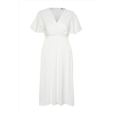 Белое атласное двубортное свадебное платье из тканого материала TBBSS24AH00106