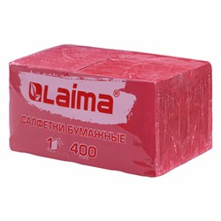 Салфетки бумажные 400 шт., 24х24 см, "Big Pack", красные, 100% целлюлоза, LAIMA, 114727