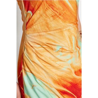 Оранжевое приталенное миди-платье миди на одно плечо с принтом TWOSS23EL01577