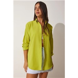 Женская масляно-зеленая длинная базовая рубашка оверсайз DD00842