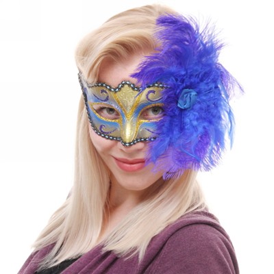Маска карнавальная "Изящные перья", синий