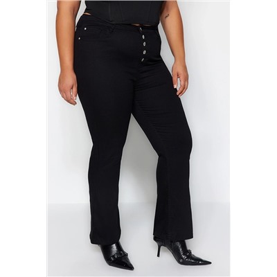 Цветные черные джинсы с высокой талией на пуговицах спереди TBBAW24CJ00001