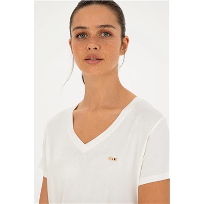 Женская серебристо-белая футболка с v-образным вырезом Неожиданная скидка в корзине