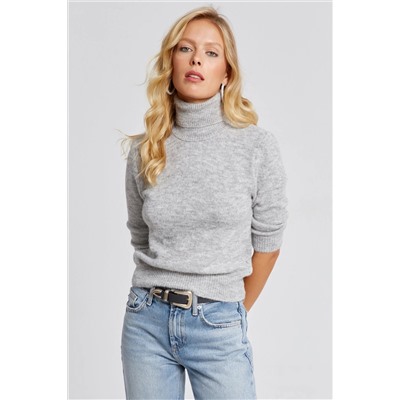 Женский серый вязаный свитер с высоким воротником KZ2499