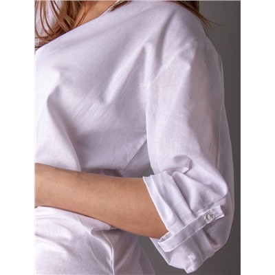Рубашка-туника женская пляжная с манжетами, белый