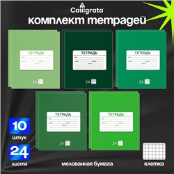 Комплект тетрадей из 10 штук, 24 листа в клетку Calligrata "Однотонная Новая Школьная", обложка мелованная бумага, ВД-лак, блок офсет, 5 видов по 2 штуки