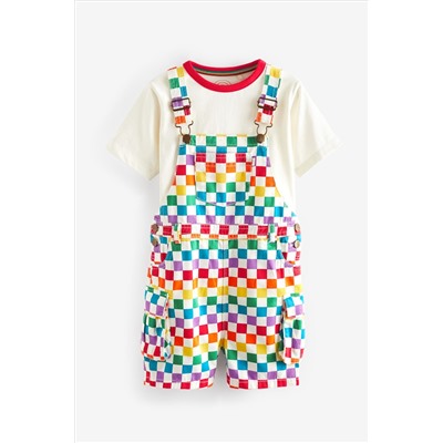 Little Bird by Jools Oliver Rainbow Checkerboard Dungaree and T-Shirt Set