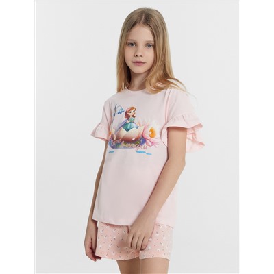 Комплект для девочек (футболка, шорты) розовый в цветочек