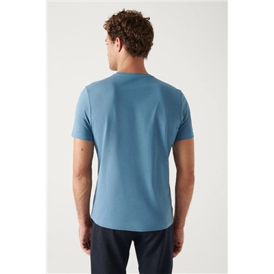 Мужская дышащая футболка стандартного кроя из 100% хлопка цвета индиго с круглым вырезом E001000