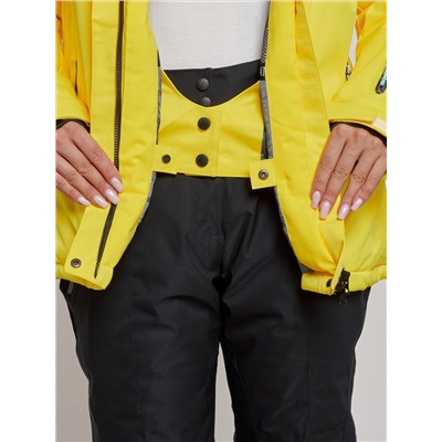 Горнолыжный костюм женский зимний желтого цвета 03331J