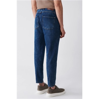 Мужские темно-синие джинсовые брюки Oslo Random Washed из 100% хлопка с морковкой E003548