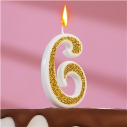 Свеча для торта "Блёстки" цифра 6, золотистая, 5,2 см