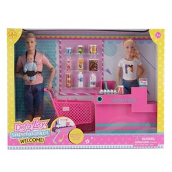 Игровой набор с куклами DEFA Lucy "Покупка на кассе" (3 шт., 29 и 32 см, младенец, подвиж. лента кассы, аксесс.)