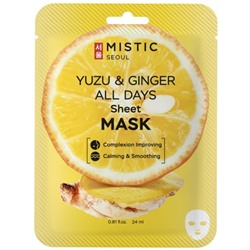 MISTIC YUZU & GINGER ALL DAYS Sheet MASK Тканевая маска для лица с экстрактами имбиря и юдзу 24мл
