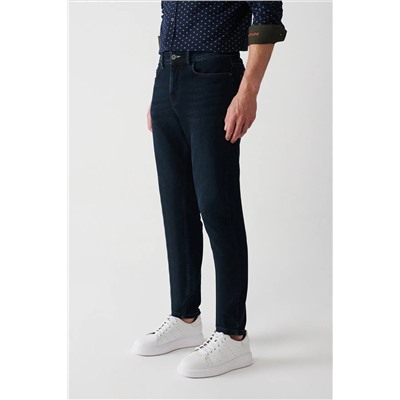 Мужские темно-синие берлинские джинсовые брюки винтажные потертые гибкие зауженные брюки B003521