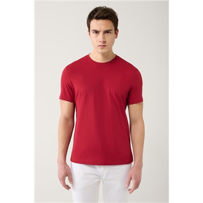 Бордово-красная дышащая футболка стандартного кроя из 100 % хлопка с круглым вырезом