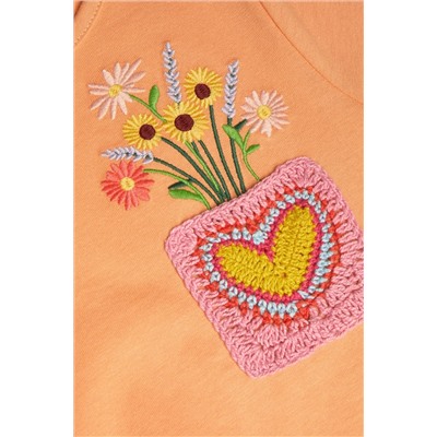 Monsoon Orange Crochet Pocket Top