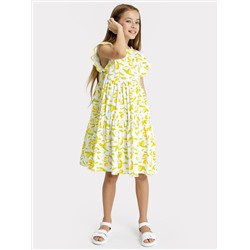 Платье белое с рисунком лимонов и рукавами-крылышками для девочек