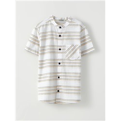 LC Waikiki Поплиновая рубашка в полоску с круглым вырезом и короткими рукавами для мальчика