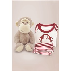 Babyblooms Monkey Soft Toy with Personalised Red Stripe Pyjamas