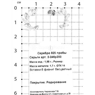 Серьги-пусеты из серебра с фианитами родированные 925 пробы 2-246р200