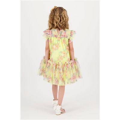 Angels Face Yellow Marigold Flower Tulle Sherbert Dress