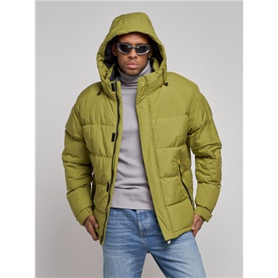 Куртка спортивная болоньевая мужская зимняя с капюшоном зеленого цвета 3111Z